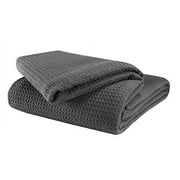 GLAMBURG 100% Cotton Thermal Blanket, Breathable Bed Blanket Twin Size, Soft Waffle Blanket, Twin Blanket, All Season Cotton Blanket, Charcoal