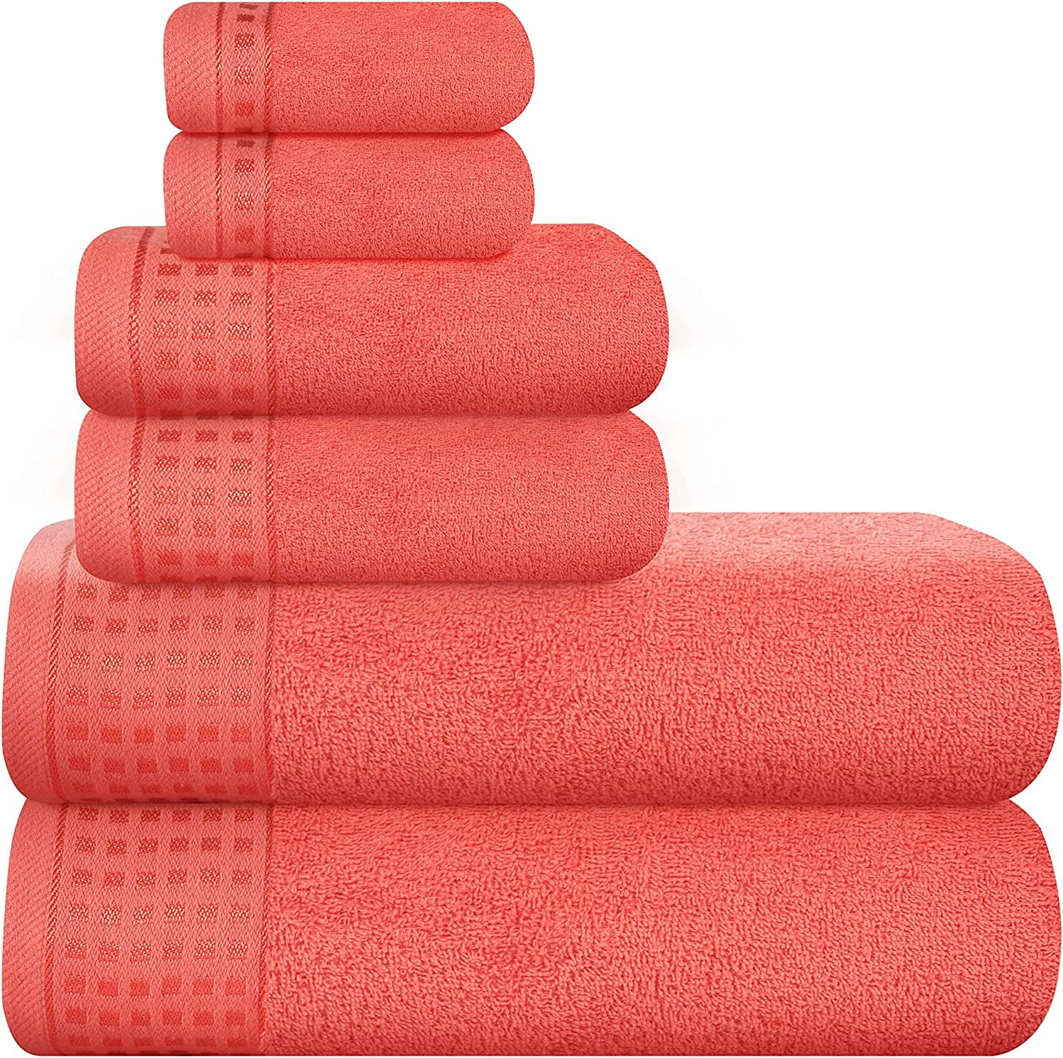 "GLAMBURG 100 Cotton Ultra Soft 6 Pack Towel Set, Contains 2 Bath
