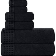 "GLAMBURG 100% Cotton Ultra Soft 6 Pack Towel Set, Contains 2 Bath Towels 28x55 Inches, 2 Hand Towels 16x24 Inches & 2 Wash Coths 12x12 Inches, Compact Absorbent Lightweight & Quickdry - Black"