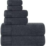 "GLAMBURG 100% Cotton Ultra Soft 6 Pack Towel Set, Contains 2 Bath Towels 28x55 Inches, 2 Hand Towels 16x24 Inches & 2 Wash Coths 12x12 Inches, Compact Absorbent Lightweight & Quickdry - Charcoal Grey"