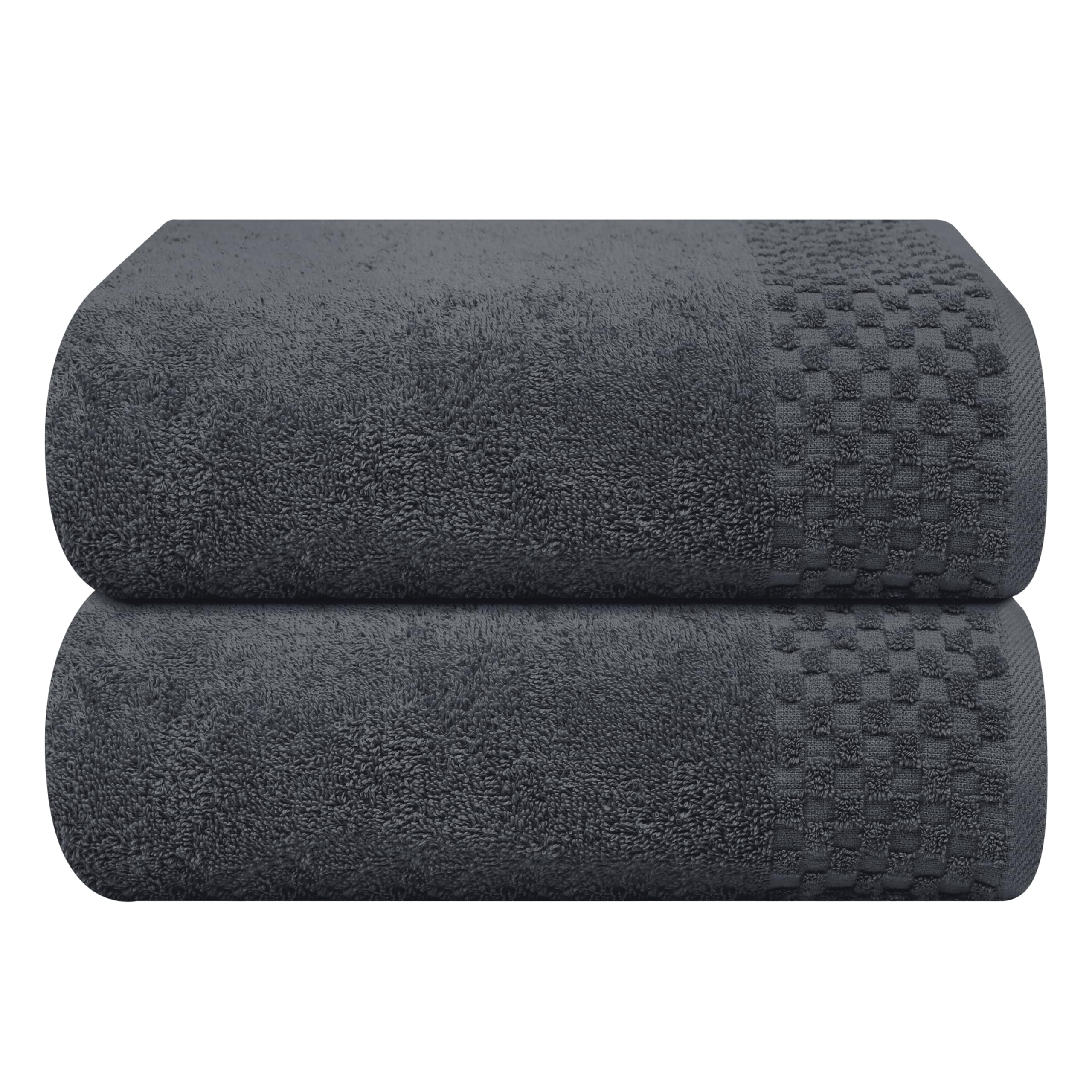 GLAMBURG 100% Premium Cotton 2 Pack Oversized Bath Towel Set 28x55 inches, Large Bath Towels, Ultra Absorbant Compact Quickdry & Lightweight Towel, Ideal for Gym Travel Camp Pool - Charcoal Grey