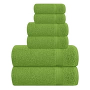 GLAMBURG 6 Piece Towel Set, 100% Combed Cotton - 2 Bath Towels, 2 Hand Towels, 2 Wash Cloths - 500 GSM Luxury Hotel Quality Ultra Soft Highly Absorbent Towel Set for Bathroom - Kiwi Green