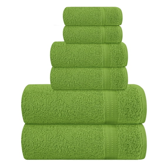 GLAMBURG 6 Piece Towel Set, 100% Combed Cotton - 2 Bath Towels, 2 Hand Towels, 2 Wash Cloths - 500 GSM Luxury Hotel Quality Ultra Soft Highly Absorbent Towel Set for Bathroom - Kiwi Green