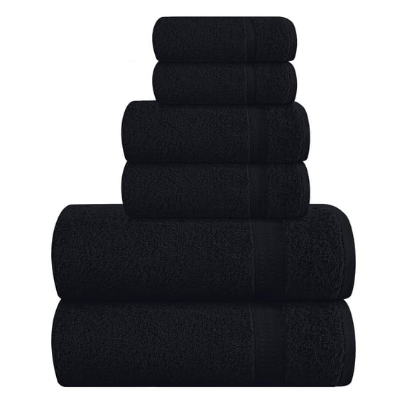 GLAMBURG 6 Piece Towel Set, 100% Combed Cotton - 2 Bath Towels, 2 Hand Towels, 2 Wash Cloths - 500 GSM Luxury Hotel Quality Ultra Soft Highly Absorbent Towel Set for Bathroom - Black