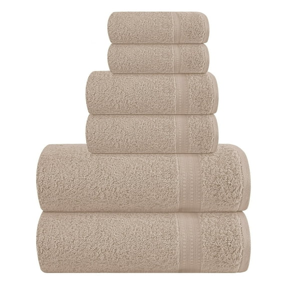 GLAMBURG 6 Piece Towel Set, 100% Combed Cotton - 2 Bath Towels, 2 Hand Towels, 2 Wash Cloths - 500 GSM Luxury Hotel Quality Ultra Soft Highly Absorbent Towel Set for Bathroom - Tan