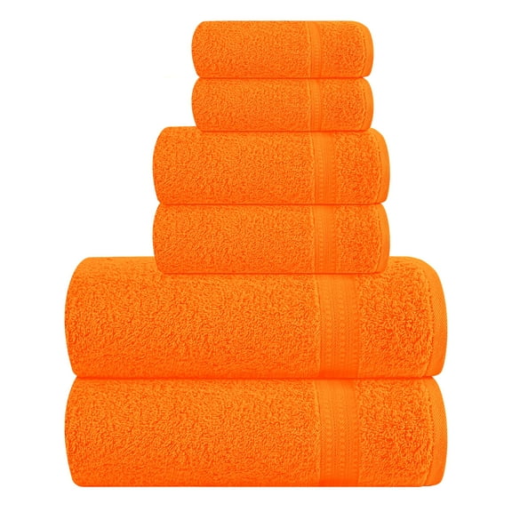 GLAMBURG 6 Piece Towel Set, 100% Combed Cotton - 2 Bath Towels, 2 Hand Towels, 2 Wash Cloths - 500 GSM Luxury Hotel Quality Ultra Soft Highly Absorbent Towel Set for Bathroom - Orange