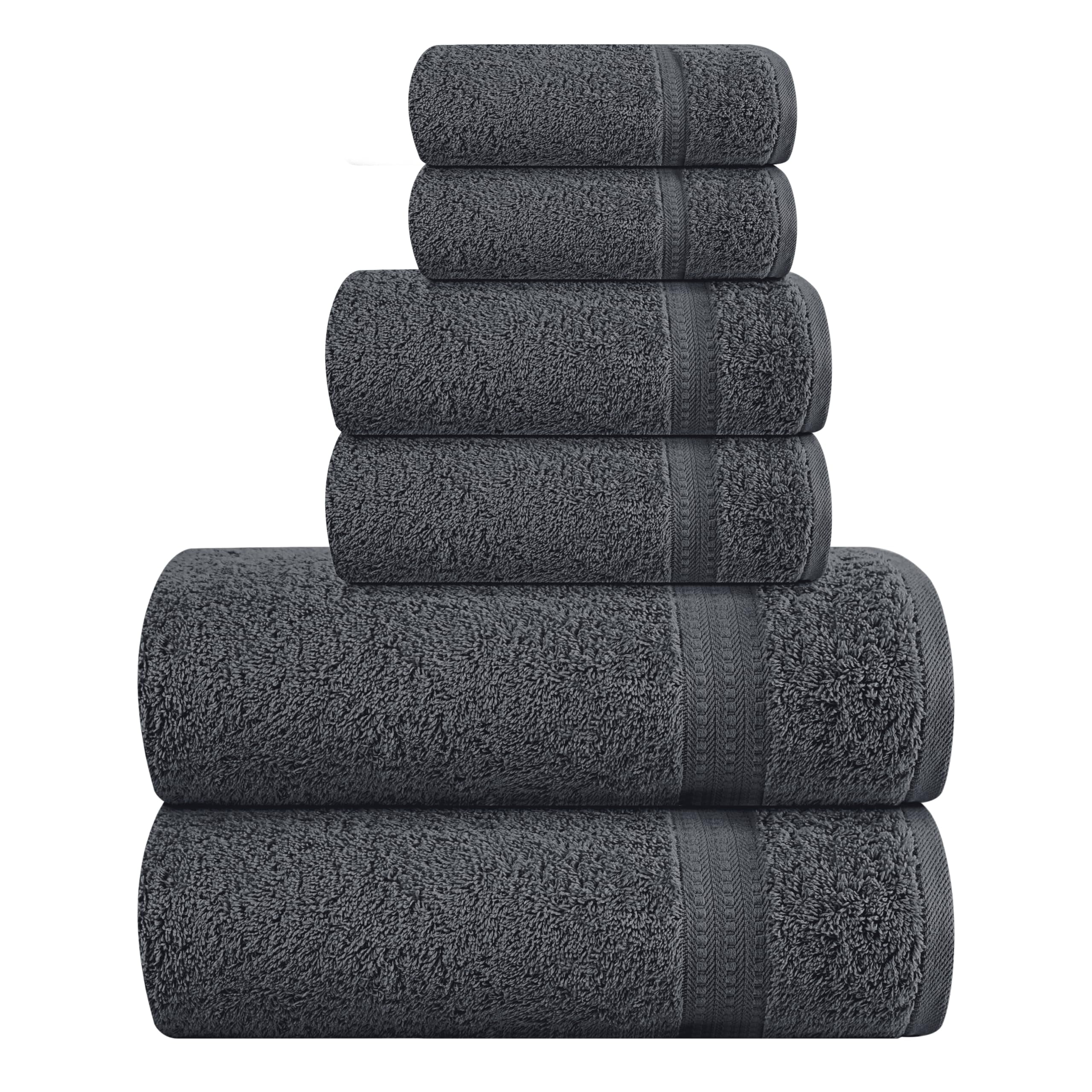 GLAMBURG 6 Piece Towel Set, 100% Combed Cotton - 2 Bath Towels, 2 Hand Towels, 2 Wash Cloths - 500 GSM Luxury Hotel Quality Ultra Soft Highly Absorbent Towel Set for Bathroom - Charcoal Grey - Walmart.com