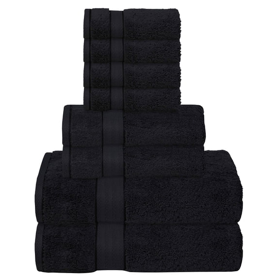 GLAMBURG 700 GSM Premium 8-Piece Towel Set - Contains 2 Bath Towels 30x54, 2 Hand Towels 16x28, 4 Wash Cloths 13x13 - Luxury Hotel & Spa Quality - Durable Ultra Soft Highly Absorbent - Black