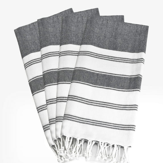 GLAMBURG Peshtemal Turkish Towel 100% Cotton Beach Towels Oversized 36x71 Set of 4, Cotton Beach Towels for Adults, Soft Durable Absorbent Extra Large Bath Sheet Hammam Towel - Charcoal Grey