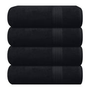 GLAMBURG Premium Cotton 4 Pack Bath Towel Set - 100% Pure Cotton - 4 Bath Towels 27x54 - Ideal for Everyday use - Ultra Soft & Highly Absorbent - Black