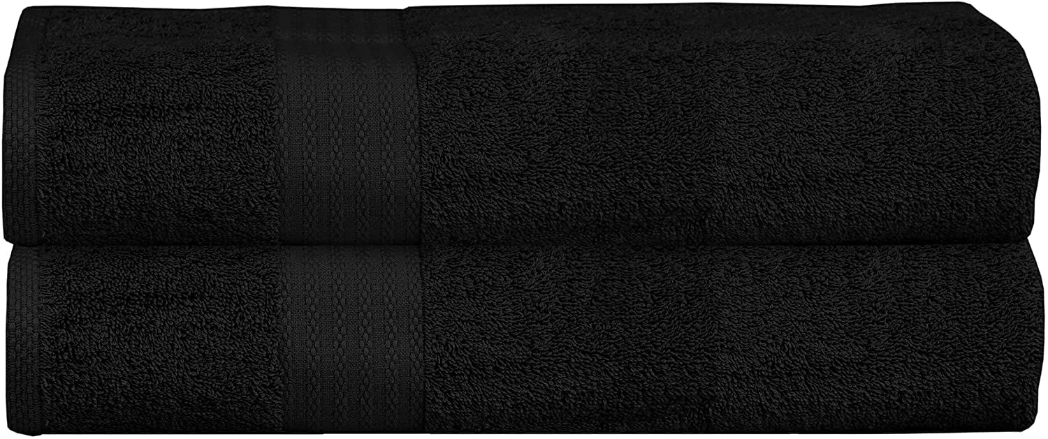 GLAMBURG Premium Cotton Oversized 2 Pack Bath Sheet 35x70 - 100% Pure Cotton - Ideal for Everyday use - Ultra Soft & Highly Absorbent - Machine Washable - Black