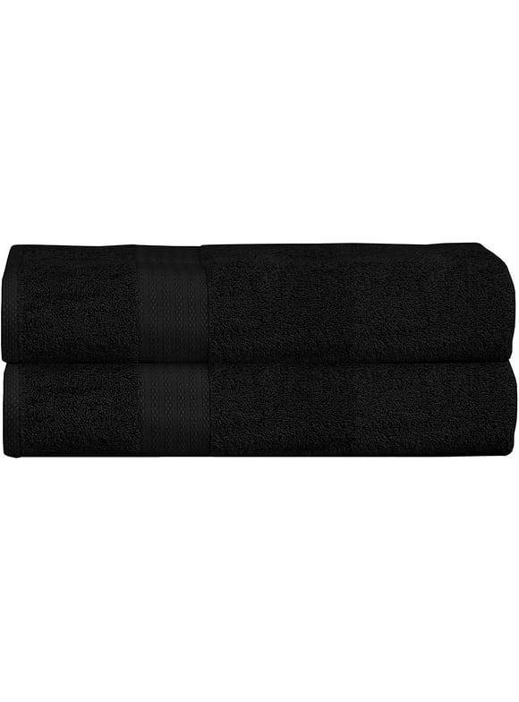 GLAMBURG Premium Cotton Oversized 2 Pack Bath Sheet 35x70 - 100% Pure Cotton - Ideal for Everyday use - Ultra Soft & Highly Absorbent - Machine Washable - Black