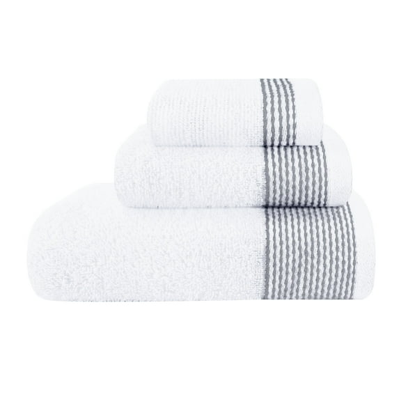 GLAMBURG Ultra Soft 3 Pack Cotton Towel Set, Contains a Bath Towel 28x55 inch, a Hand Towel 16x24 inch & a Wash Coth 12x12 inch, Ideal Everyday use, Compact & Lightweight - White