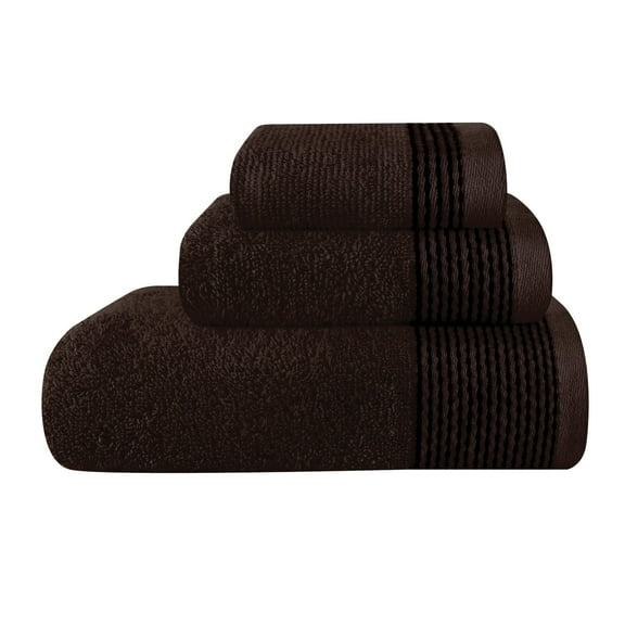 GLAMBURG Ultra Soft 3 Pack Cotton Towel Set, Contains a Bath Towel 28x55 inch, a Hand Towel 16x24 inch & a Wash Coth 12x12 inch, Ideal Everyday use, Compact & Lightweight - Chocolate Brown