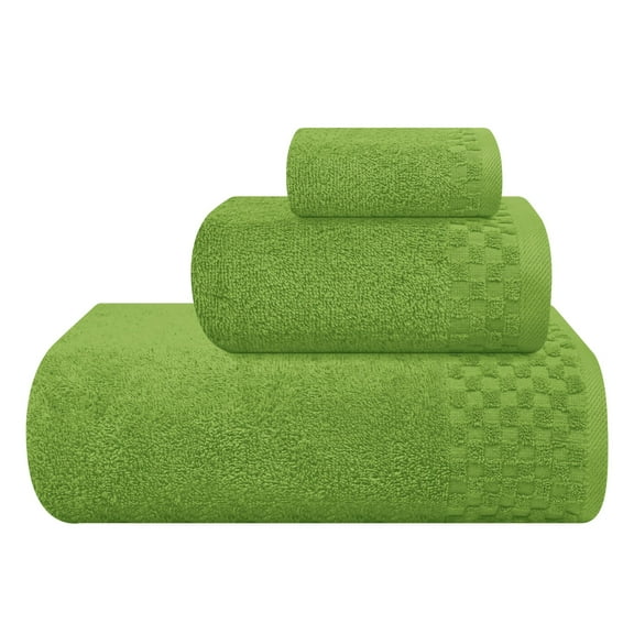 GLAMBURG Ultra Soft 3 Pack Cotton Towel Set, Contains a Bath Towel 28x55 inch, a Hand Towel 16x24 inch & a Wash Coth 12x12 inch, Ideal Everyday use, Compact & Lightweight - Kiwi Green