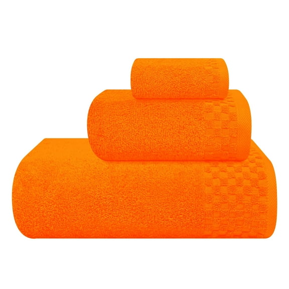 GLAMBURG Ultra Soft 3 Pack Cotton Towel Set, Contains a Bath Towel 28x55 inch, a Hand Towel 16x24 inch & a Wash Coth 12x12 inch, Ideal Everyday use, Compact & Lightweight - Orange