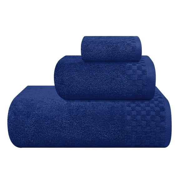 GLAMBURG Ultra Soft 3 Pack Cotton Towel Set, Contains a Bath Towel 28x55 inch, a Hand Towel 16x24 inch & a Wash Coth 12x12 inch, Ideal Everyday use, Compact & Lightweight - Navy Blue