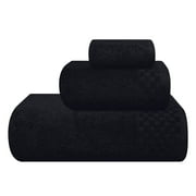 GLAMBURG Ultra Soft 3 Pack Cotton Towel Set, Contains a Bath Towel 28x55 inch, a Hand Towel 16x24 inch & a Wash Coth 12x12 inch, Ideal Everyday use, Compact & Lightweight - Black