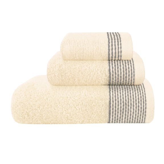 GLAMBURG Ultra Soft 3 Pack Cotton Towel Set, Contains a Bath Towel 28x55 inch, a Hand Towel 16x24 inch & a Wash Coth 12x12 inch, Ideal Everyday use, Compact & Lightweight - Ivory