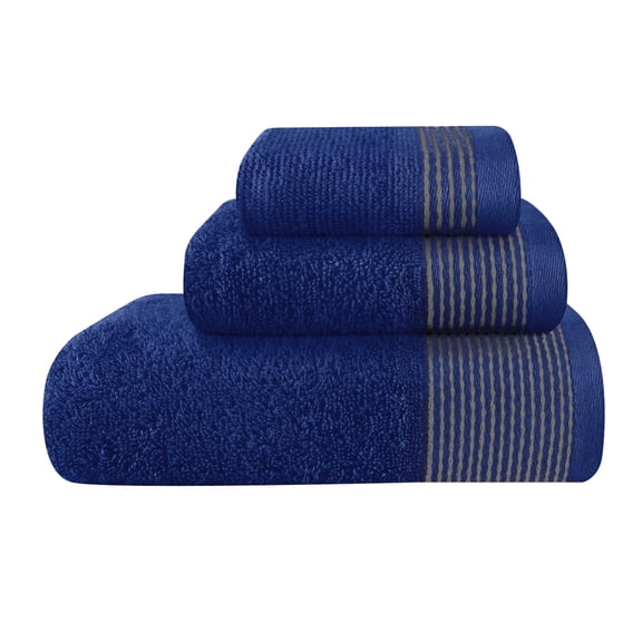 GLAMBURG Ultra Soft 3 Pack Cotton Towel Set, Contains a Bath Towel 28x55 inch, a Hand Towel 16x24 inch & a Wash Coth 12x12 inch, Ideal Everyday use, Compact & Lightweight - Navy Blue
