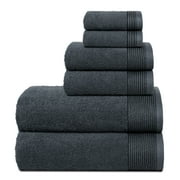 GLAMBURG Ultra Soft 6 Pack Cotton Towel Set, Contain 2 Bath Towel 28x55 inch, 2 Hand Towel 16x24 inch & 2 Wash Coth 12x12 inch, Compact Lightweight Quickdry Towel Set for Everyday use - Charcoal Grey