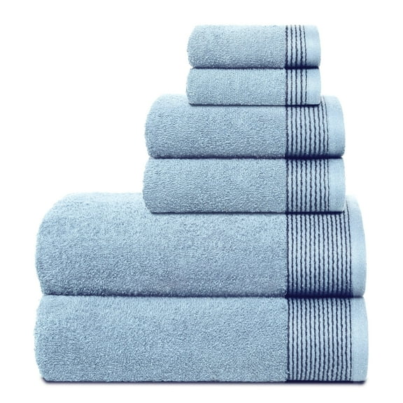 GLAMBURG Ultra Soft 6 Pack Cotton Towel Set, Contain 2 Bath Towels 28x55 inch, 2 Hand Towels 16x24 inch & 2 Wash Coths 12x12 inch, Compact Lightweight Quickdry Towel Set for Everyday use - Sky Blue