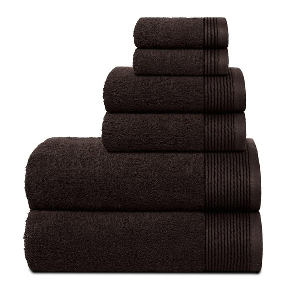 GLAMBURG Ultra Soft 6 Pack Cotton Towel Set, Contain 2 Bath Towels 28x55 inches, 2 Hand Towels 16x24 inches & 2 Wash Coths 12x12 inches, Compact Lightweight Quickdry Towel Set for Everyday use- Brown