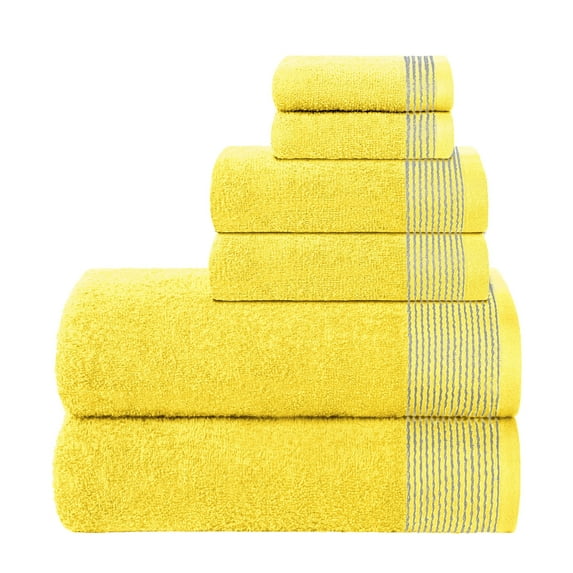 GLAMBURG Ultra Soft 6 Pack Cotton Towel Set, Contains 2 Bath Towels 28x55 inch, 2 Hand Towels 16x24 inch & 2 Wash Coths 12x12 inch, Compact Lightweight Quickdry Towel Set for Everyday use-Lime Yellow
