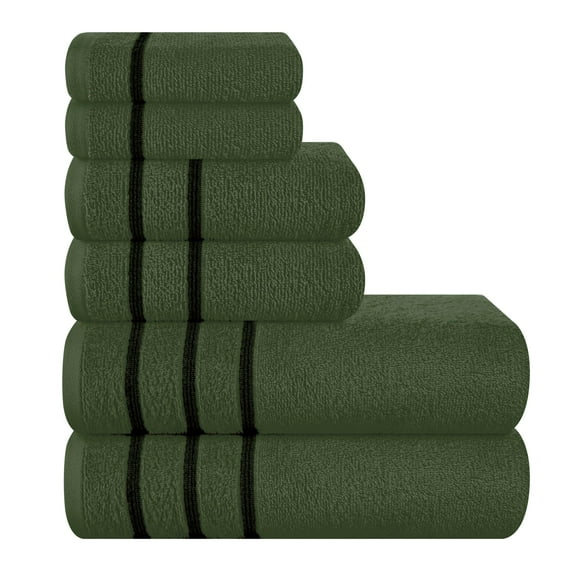 GLAMBURG Ultra Soft 6 Pack Cotton Towel Set, Contains 2 Bath Towels 28x55 inch, 2 Hand Towels 16x24 inch & 2 Wash Coths 12x12 inch, Ideal Everyday use, Compact & Lightweight - Olive Green