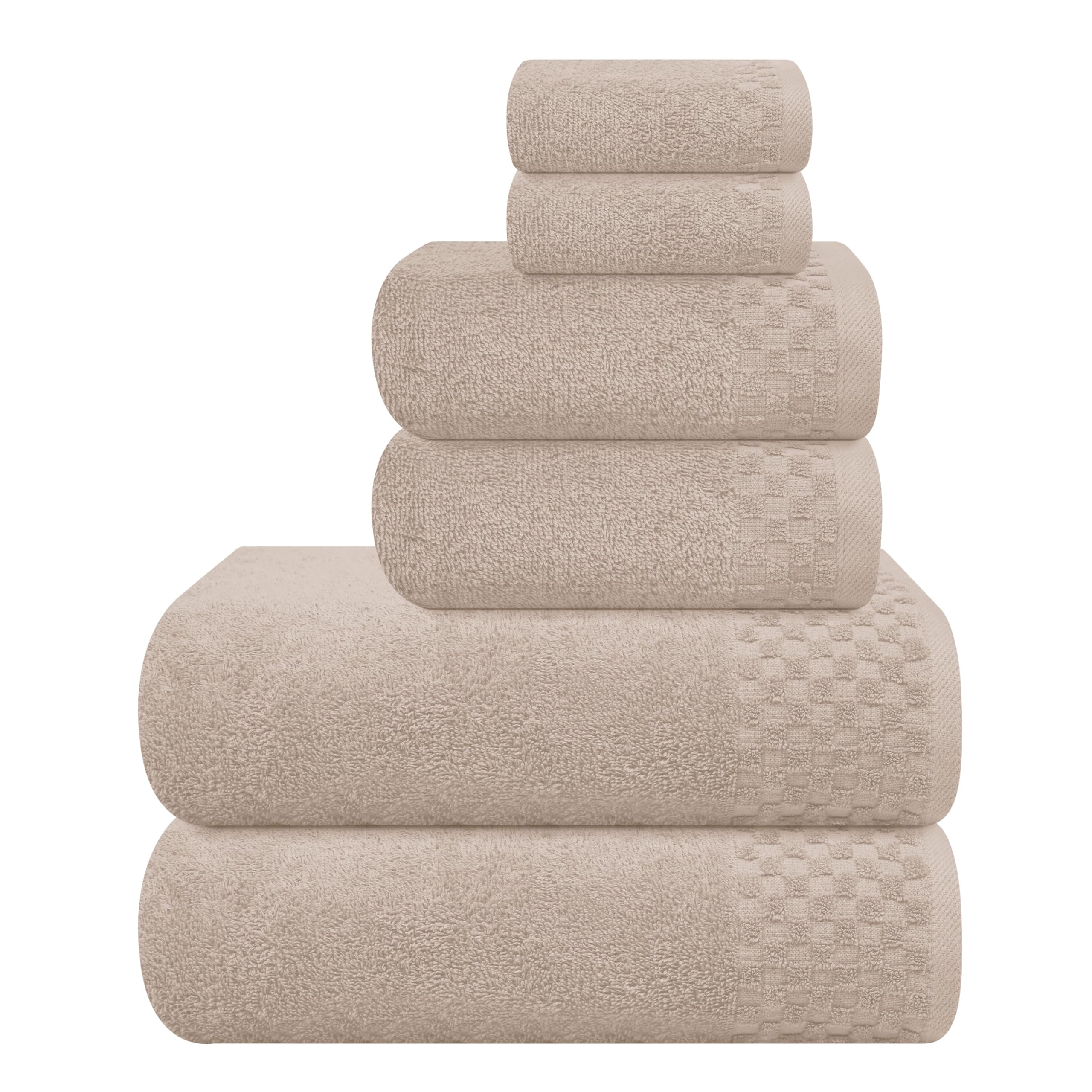 GLAMBURG Ultra Soft 6 Pack Cotton Towel Set, Contains 2 Bath Towels 28x55 inch, 2 Hand Towels 16x24 inch & 2 Wash Coths 12x12 inch, Ideal Everyday use, Compact & Lightweight - Tan - Walmart.com