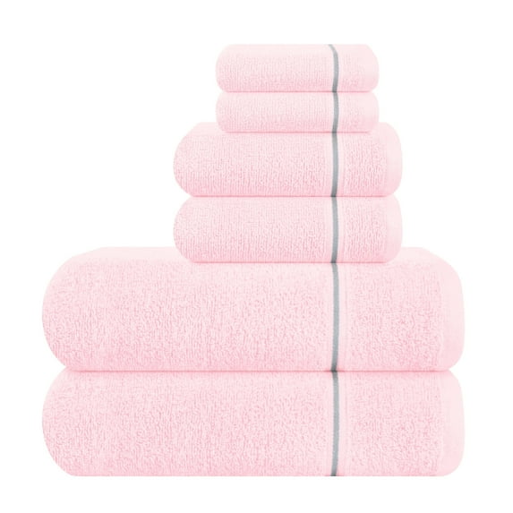 GLAMBURG Ultra Soft 6 Pack Cotton Towel Set, Contains 2 Bath Towels 28x55 inch, 2 Hand Towels 16x24 inch & 2 Wash Coths 12x12 inch, Ideal Everyday use, Compact & Lightweight - Pink