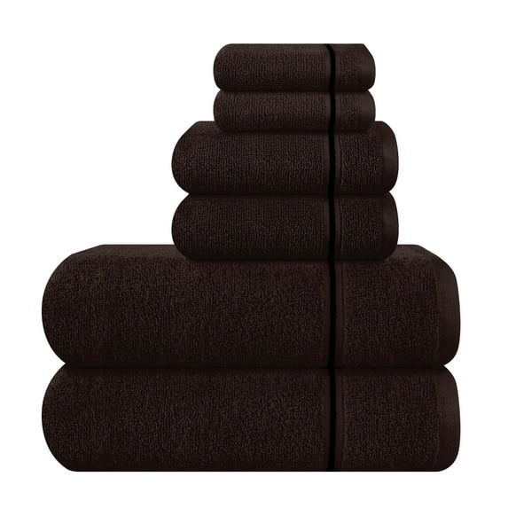 GLAMBURG Ultra Soft 6 Pack Cotton Towel Set, Contains 2 Bath Towels 28x55 inch, 2 Hand Towels 16x24 inch & 2 Wash Coths 12x12 inch, Ideal for Everyday use, Compact & Lightweight - Chocolate Brown