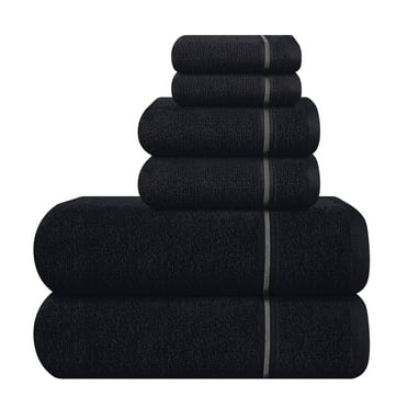 GLAMBURG Ultra Soft 6 Pack Cotton Towel Set, Contains 2 Bath Towels 28x55 inch, 2 Hand Towels 16x24 inch & 2 Wash Coths 12x12 inch, Ideal for Everyday use, Compact & Lightweight - Black