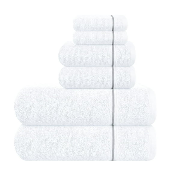 GLAMBURG Ultra Soft 6 Pack Cotton Towel Set, Contains 2 Bath Towels 28x55 inch, 2 Hand Towels 16x24 inch & 2 Wash Coths 12x12 inch, Ideal Everyday use, Compact & Lightweight - White