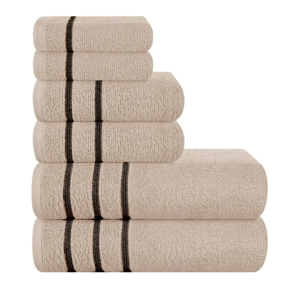 GLAMBURG Ultra Soft 6 Pack Cotton Towel Set, Contains 2 Bath Towels 28x55 inch, 2 Hand Towels 16x24 inch & 2 Wash Coths 12x12 inch, Ideal Everyday use, Compact & Lightweight - Tan