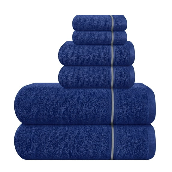 GLAMBURG Ultra Soft 6 Pack Cotton Towel Set, Contains 2 Bath Towels 28x55 inch, 2 Hand Towels 16x24 inch & 2 Wash Coths 12x12 inch, Ideal Everyday use, Compact & Lightweight - Navy Blue