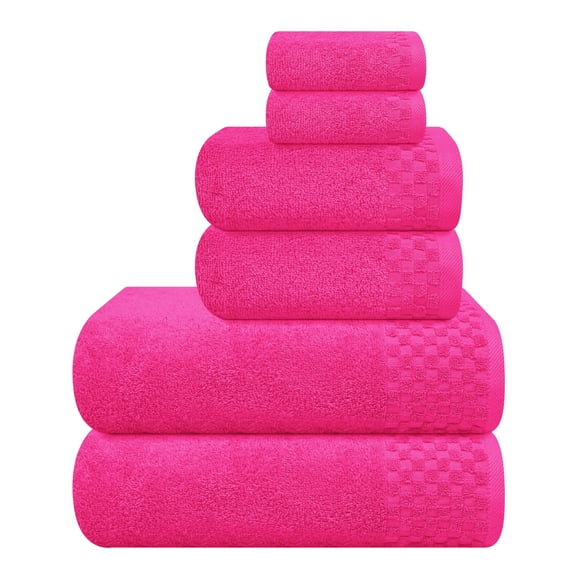 GLAMBURG Ultra Soft 6 Pack Cotton Towel Set, Contains 2 Bath Towels 28x55 inch, 2 Hand Towels 16x24 inch & 2 Wash Coths 12x12 inch, Ideal Everyday use, Compact & Lightweight - Hot Pink