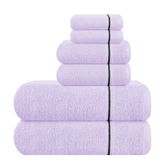 GLAMBURG Ultra Soft 6 Pack Cotton Towel Set, Contains 2 Bath Towels 28x55 inch, 2 Hand Towels 16x24 inch & 2 Wash Coths 12x12 inch, Ideal for Everyday use, Compact & Lightweight - Purple