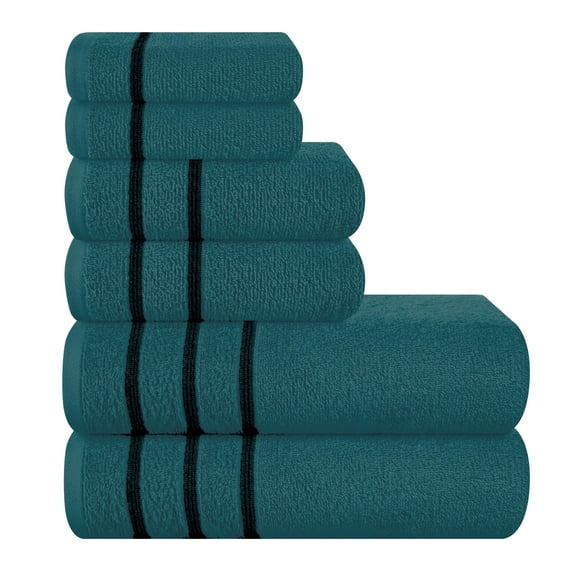 GLAMBURG Ultra Soft 6 Pack Cotton Towel Set, Contains 2 Bath Towels 28x55 inch, 2 Hand Towels 16x24 inch & 2 Wash Coths 12x12 inch, Ideal Everyday use, Compact & Lightweight - Teal