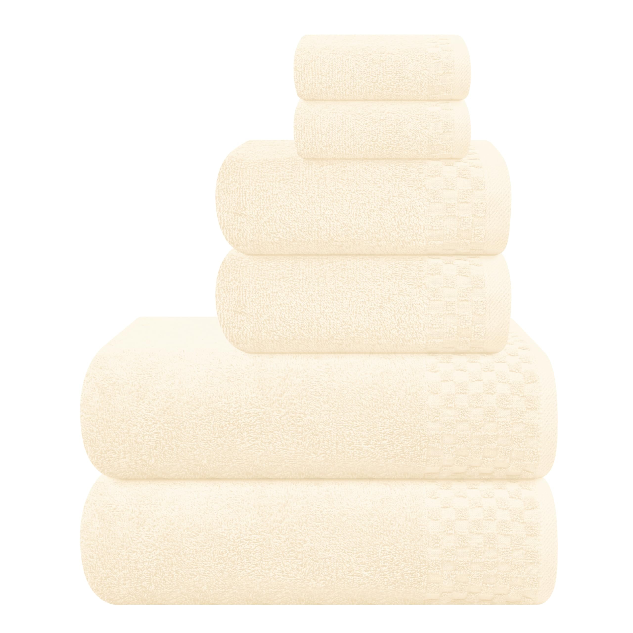 GLAMBURG Ultra Soft 6 Pack Cotton Towel Set, Contains 2 Bath Towels 28x55 inch, 2 Hand Towels 16x24 inch & 2 Wash Coths 12x12 inch, Ideal for Everyday use, Compact & Lightweight - Ivory - Walmart.com