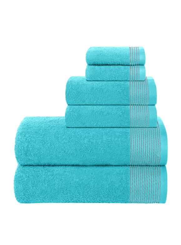 GLAMBURG Ultra Soft 6 Pack Cotton Towel Set, Contains 2 Bath Towels 28x55 inch, 2 Hand Towels 16x24 inch & 2 Wash Coths 12x12 inch, Compact Lightweight Quickdry Towel Set for Everyday use - Turquoise