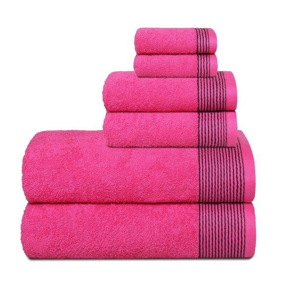 GLAMBURG Ultra Soft 6 Pack Cotton Towel Set, Contains 2 Bath Towels 28x55 inches, 2 Hand Towels 16x24 inch & 2 Wash Coths 12x12 inch, Compact Lightweight Quickdry Towel Set for Everyday use- Hot Pink