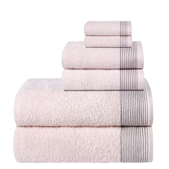 GLAMBURG Ultra Soft 6 Pack Cotton Towel Set, Contains 2 Bath Towels 28x55 inches, 2 Hand Towels 16x24 inches & 2 Wash Coths 12x12 inches, Compact Lightweight Quickdry Towel Set for Everyday use- Pink