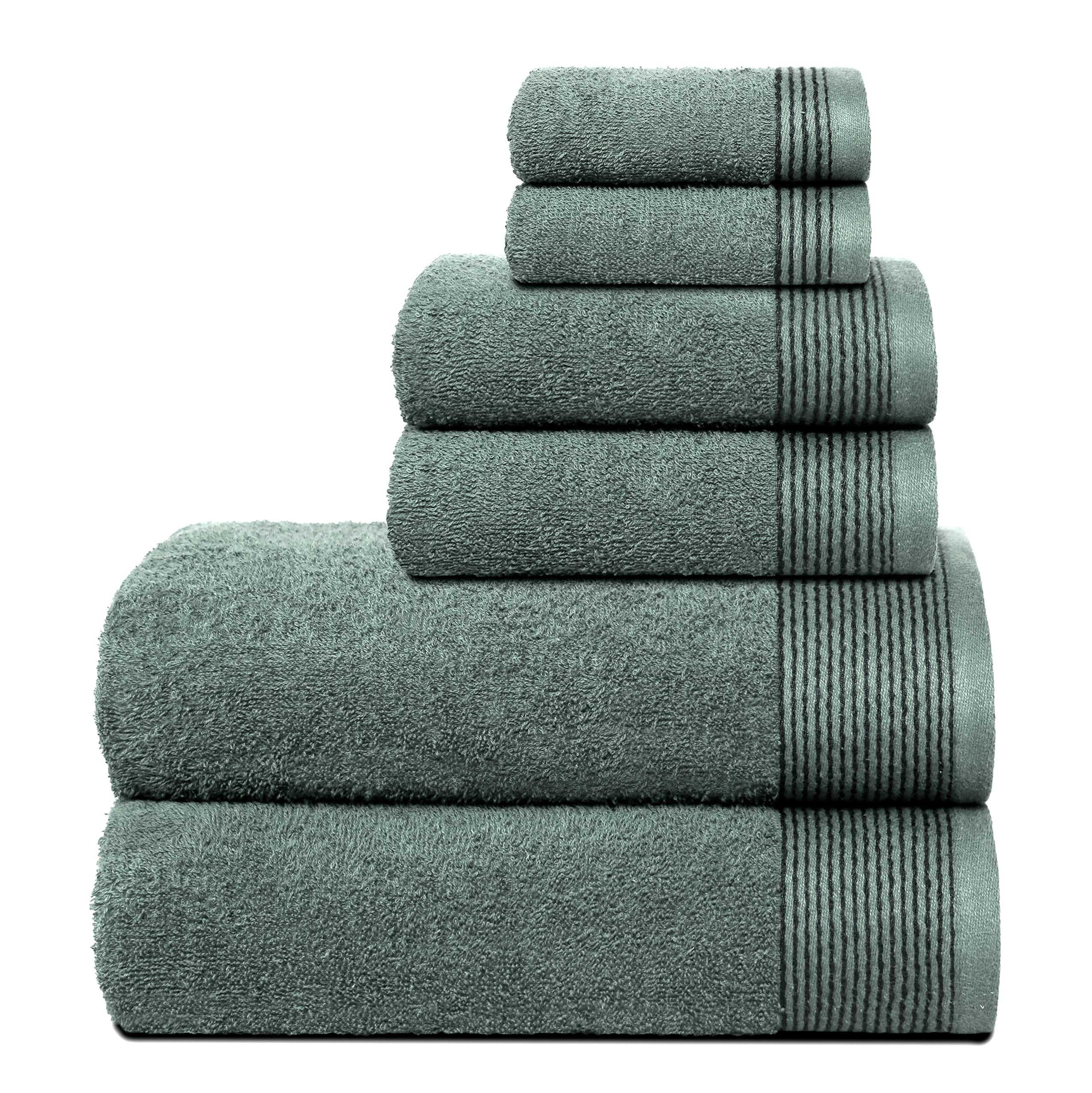 GLAMBURG Ultra Soft 6 Pack Cotton Towel Set Contains 2 Bath Towels 28x55 inches 2 Hand Towels 16x24 inches 2 Wash Coths 12x12 inches Compact Lightweight Quickdry Towel Set for Everyday use Jade Walma...