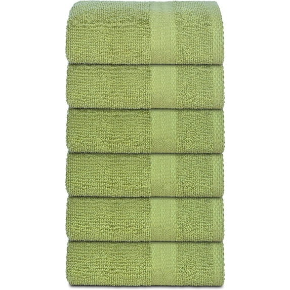 GLAMBURG Ultra Soft 6-Piece Hand Towel Set 16x28 - 100% Ringspun Cotton - Durable & Highly Absorbent Hand Towels - Ideal for use in Bathroom, Kitchen, Gym, Spa & General Cleaning - Kiwi Green