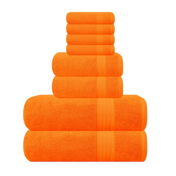 GLAMBURG Ultra Soft 8-Piece Towel Set - 100% Pure Ringspun Cotton, Contains 2 Oversized Bath Towels 27x54, 2 Hand Towels 16x28, 4 Wash Cloths 13x13 - Ideal for Everyday use, Hotel & Spa - Orange