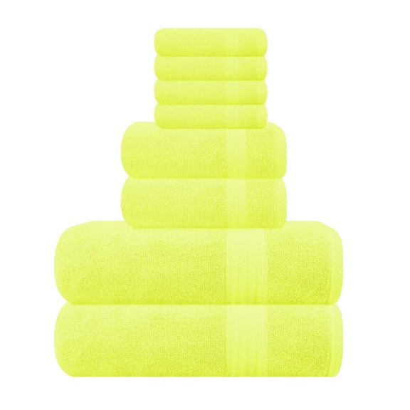 GLAMBURG Ultra Soft 8-Piece Towel Set - 100% Pure Ringspun Cotton, Contains 2 Oversized Bath Towels 27x54, 2 Hand Towels 16x28, 4 Wash Cloths 13x13 - Ideal for Everyday use, Hotel & Spa - Neon Green
