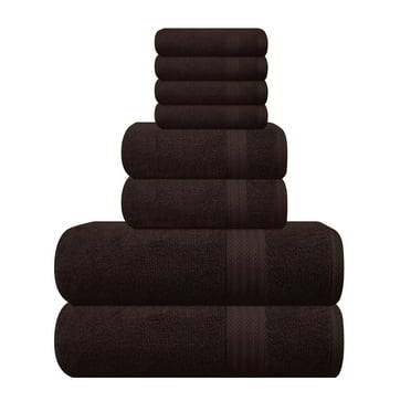 GLAMBURG Ultra Soft 8-Piece Towel Set - 100% Pure Ringspun Cotton, Contains 2 Oversized Bath Towels 27x54, 2 Hand Towels 16x28, 4 Wash Cloths 13x13 - Ideal for Everyday use - Chocolate Brown