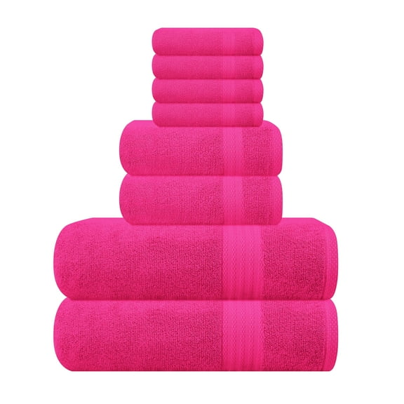 GLAMBURG Ultra Soft 8-Piece Towel Set - 100% Pure Ringspun Cotton, Contains 2 Oversized Bath Towels 27x54, 2 Hand Towels 16x28, 4 Wash Cloths 13x13 - Ideal for Everyday use, Hotel & Spa - Hot Pink