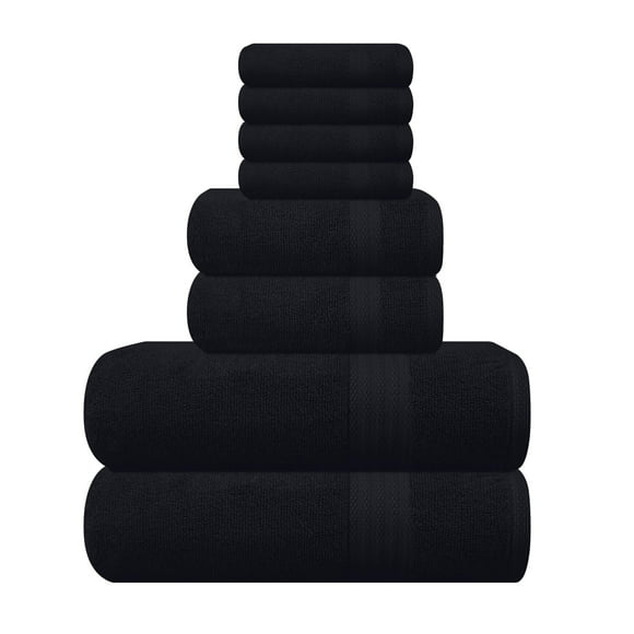 GLAMBURG Ultra Soft 8-Piece Towel Set - 100% Pure Ringspun Cotton, Contains 2 Oversized Bath Towels 27x54, 2 Hand Towels 16x28, 4 Wash Cloths 13x13 - Ideal for Everyday use, Hotel & Spa - Black